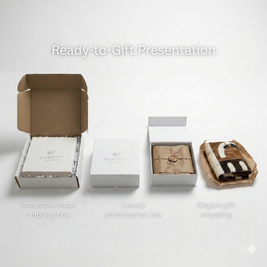 "Jannah Key" Beige Luxury Cowhide Prayer Mat | Gift Boxed Set