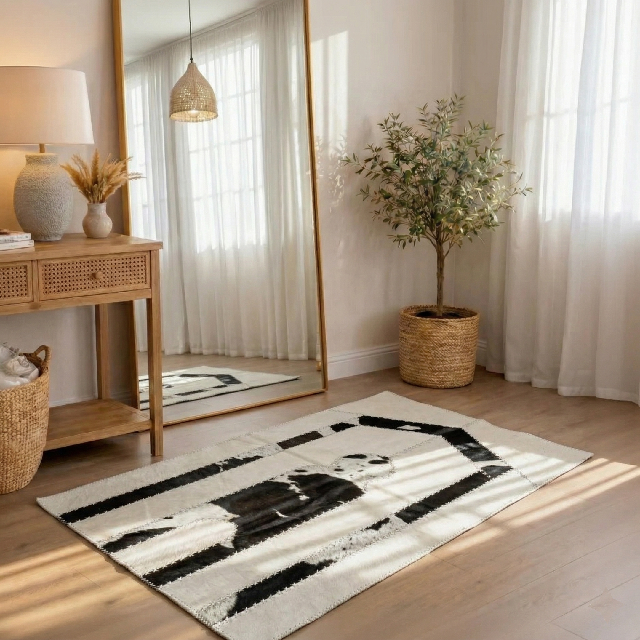 "Jannah Key" Beige Luxury Cowhide Prayer Mat | Gift Boxed Set